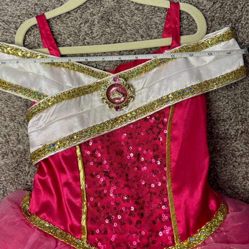 Disney Store Princess Aurora Costume Dress, size 7/8. Free Aurora wand.